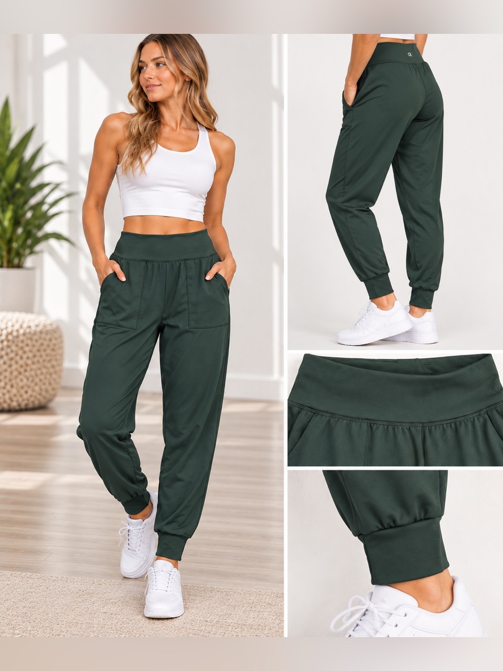 GapFit Eclipse Jogger Pants Women’s M Tall Green High Rise Athletic Stretch